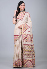 Tussar Colour Pure Tussar Kantha Silk Saree With Blouse Piece - Adi Akshoy & Co.