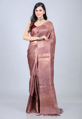 Mauve Pure Tussar Dhakai Jamdani Saree with Blouse Piece - Adi Akshoy & Co.