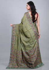 Green Pure Tussar Kantha Silk Saree With Blouse Piece - Adi Akshoy & Co.