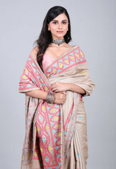 Sand Colour Pure Tussar Kantha Silk Saree With Blouse Piece - Adi Akshoy & Co.
