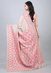 Sand Colour Pure Tussar Kantha Silk Saree With Blouse Piece - Adi Akshoy & Co.