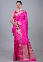 Rani Pink Pure Katan Silk Saree with Blouse Piece - Adi Akshoy & Co.