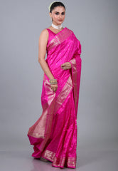Rani Pink Pure Katan Silk Saree with Blouse Piece - Adi Akshoy & Co.
