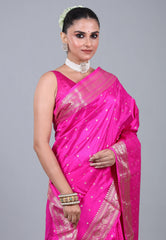 Rani Pink Pure Katan Silk Saree with Blouse Piece - Adi Akshoy & Co.