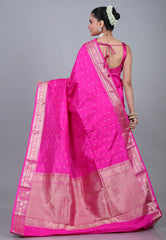 Rani Pink Pure Katan Silk Saree with Blouse Piece - Adi Akshoy & Co.