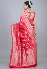 Red Pure Katan Jaal Silk Saree with Blouse Piece - Adi Akshoy & Co.