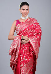 Red Pure Katan Jaal Silk Saree with Blouse Piece - Adi Akshoy & Co.