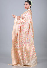 Beige Pure Meena Katan Silk Saree with Blouse Piece - Adi Akshoy & Co.