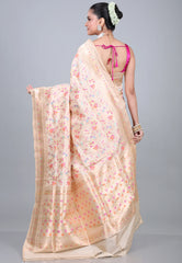 Beige Pure Meena Katan Silk Saree with Blouse Piece - Adi Akshoy & Co.