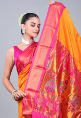 Turmeric Yellow Paithani Silk Saree With Blouse Piece - Adi Akshoy & Co.