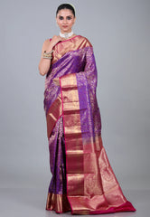 Purple Pure Kanjivaram Silk Saree with Blouse Piece - Adi Akshoy & Co.