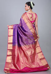 Purple Pure Kanjivaram Silk Saree with Blouse Piece - Adi Akshoy & Co.