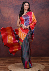 Multi Colour Behrampur Ikkat Silk Saree With Blouse Piece - Adi Akshoy & Co.