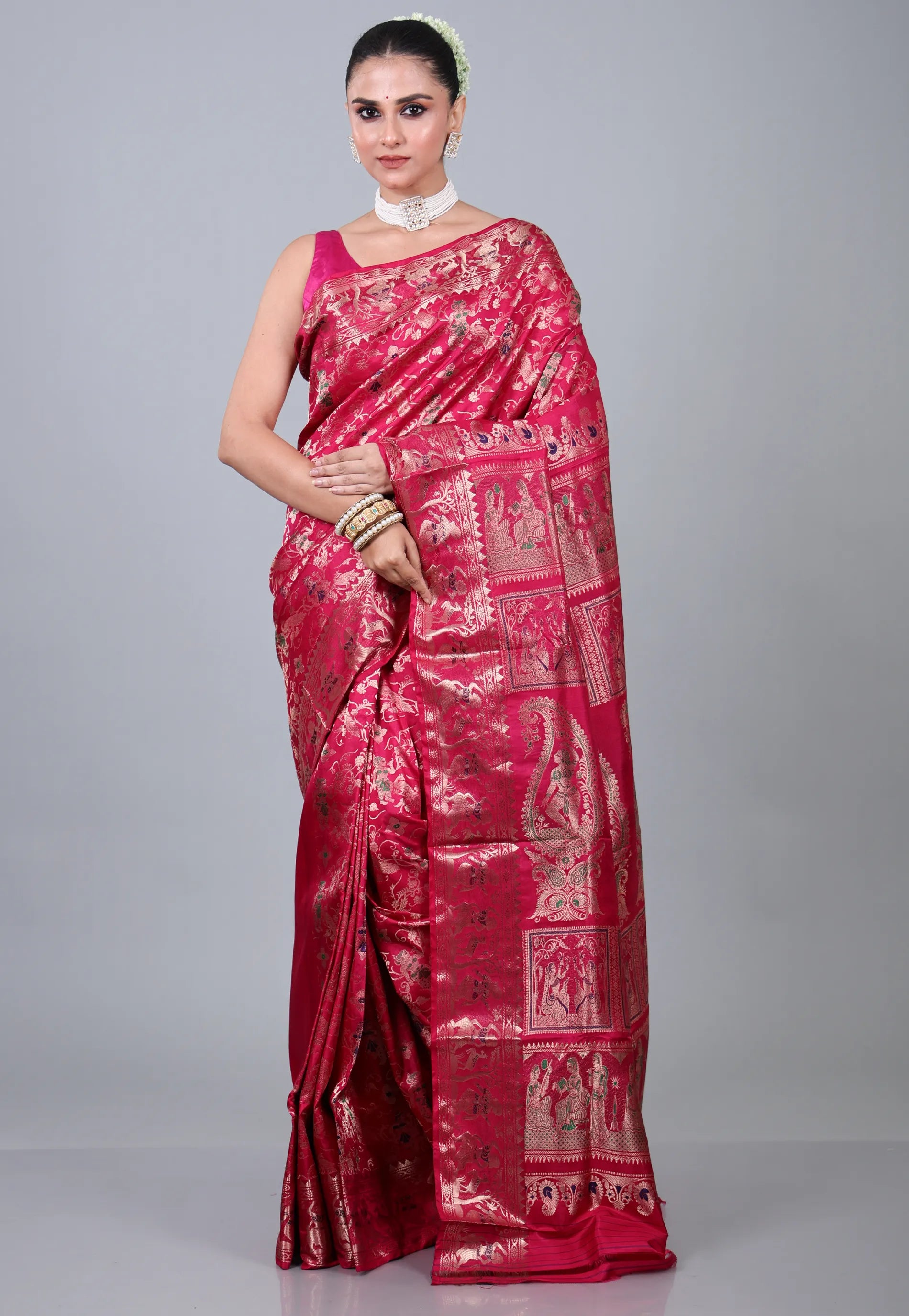 Rani Pure Brocade Baluchuri Silk Saree with Blouse Piece - Adi Akshoy & Co.