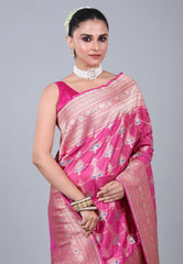 Rani Pink Pure Meena Katan Silk Saree with Blouse Piece - Adi Akshoy & Co.