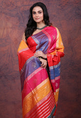 Multi Colour Behrampur Ikkat Silk Saree With Blouse Piece - Adi Akshoy & Co.