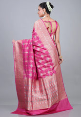Rani Pink Pure Meena Katan Silk Saree with Blouse Piece - Adi Akshoy & Co.