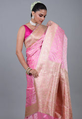 Pink Pastel Banarasi Saree With Blouse Piece - Adi Akshoy & Co.