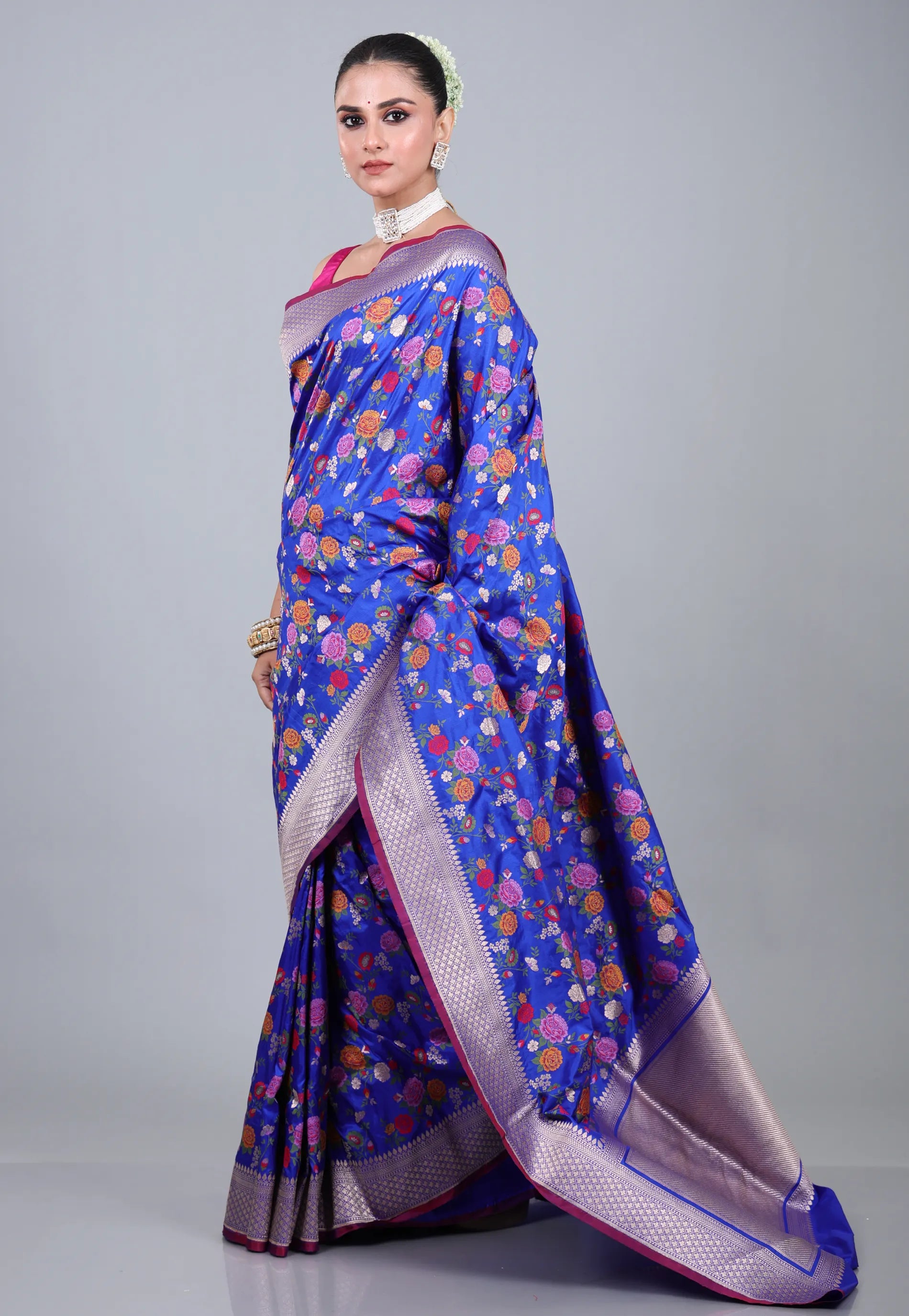 Blue Pure Exclusive Rangkat Katan Silk Saree With Blouse Piece - Adi Akshoy & Co.