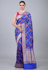 Blue Pure Exclusive Rangkat Katan Silk Saree With Blouse Piece - Adi Akshoy & Co.