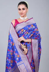 Blue Pure Exclusive Rangkat Katan Silk Saree With Blouse Piece - Adi Akshoy & Co.