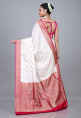 White Mashru Silk Saree with Blouse Piece  - Adi Akshoy & Co.