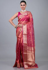 Cross Pink Pure Tissue Katan Silk Saree with Blouse Piece - Adi Akshoy & Co.