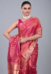 Cross Pink Pure Tissue Katan Silk Saree with Blouse Piece - Adi Akshoy & Co.