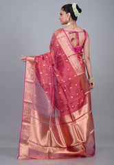 Cross Pink Pure Tissue Katan Silk Saree with Blouse Piece - Adi Akshoy & Co.