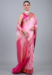 Pink Pastel Banarasi Saree With Blouse Piece - Adi Akshoy & Co.