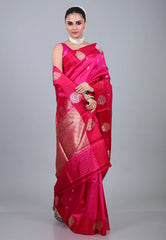 Rani Pink Pure Katan Silk Saree with Blouse Piece - Adi Akshoy & Co.