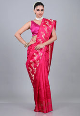 Rani Pink Pure Katan Silk Saree with Blouse Piece - Adi Akshoy & Co.