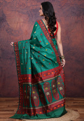 Rama Green Baluchuri Pure Tussar Silk Saree with Blouse Piece - Adi Akshoy & Co.