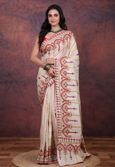 Tussar Colour Pure Tussar Kantha Silk Saree With Blouse Piece - Adi Akshoy & Co.