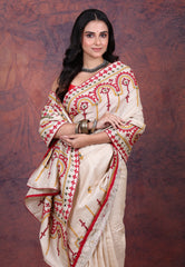 Tussar Colour Pure Tussar Kantha Silk Saree With Blouse Piece - Adi Akshoy & Co.