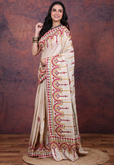 Tussar Colour Pure Tussar Kantha Silk Saree With Blouse Piece - Adi Akshoy & Co.