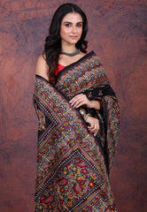 Black Pure Kantha Silk Saree With Blouse Piece - Adi Akshoy & Co.