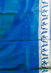 Peacock Blue Baluchari Pure Silk Saree with Blouse Piece