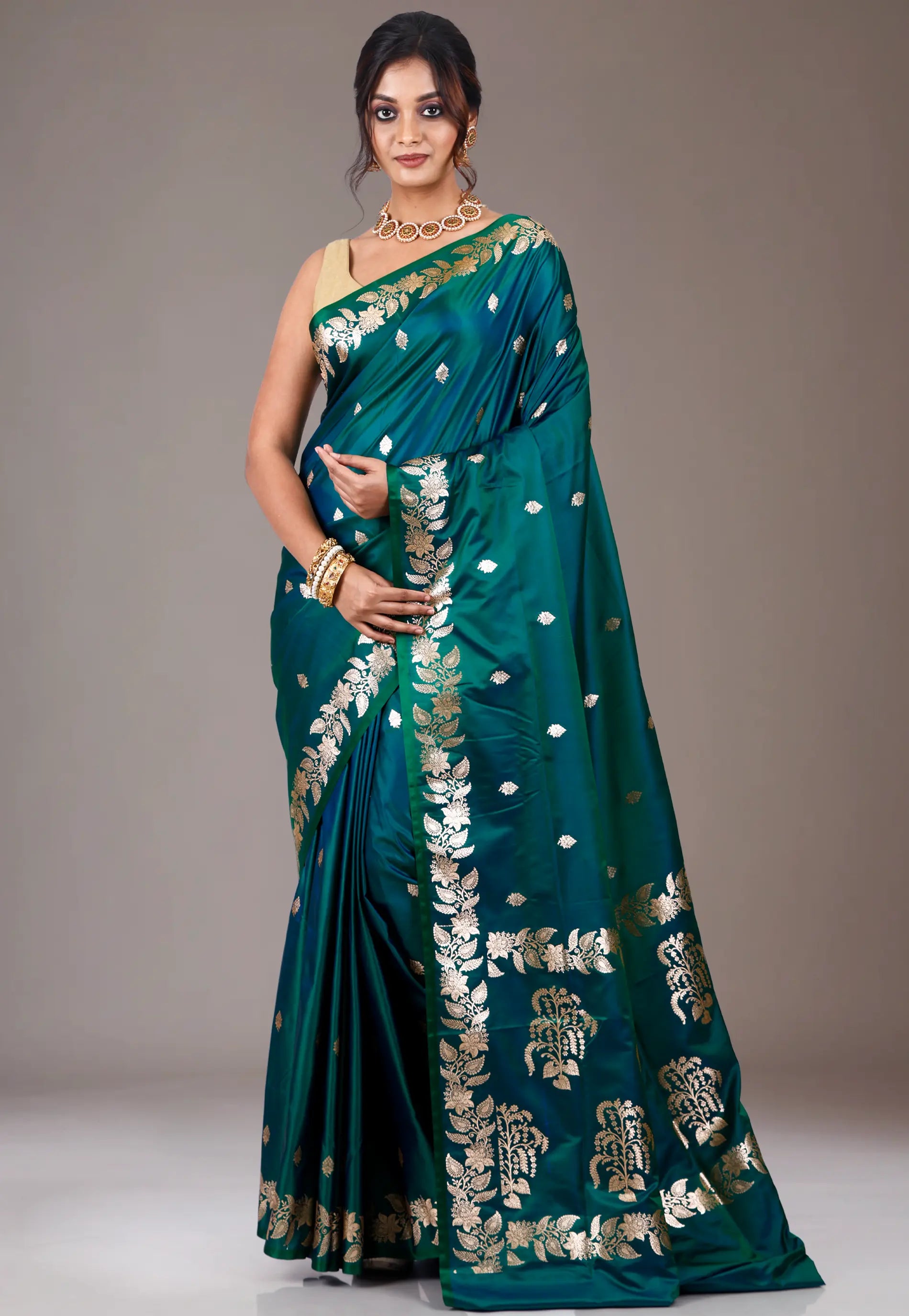 Bottle Wedding Banarasi Silk Saree with Blouse Piece