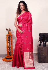 Rani Pink Katan Pure Silk Saree With Blouse Piece