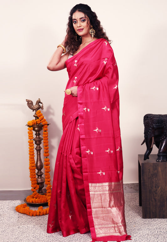 Rani Pink Katan Pure Silk Saree With Blouse Piece