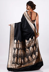 Black Wedding Banarasi Silk Saree with Blouse Piece