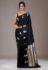 Black Wedding Banarasi Silk Saree with Blouse Piece