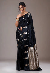 Black Wedding Banarasi Silk Saree with Blouse Piece