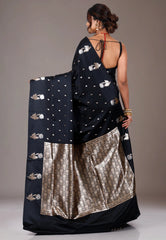 Black Wedding Banarasi Silk Saree with Blouse Piece