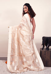 Beige Kora Silk Saree With Blouse Piece