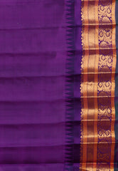 Off White with Purple Border Gadwal Pure Silk Saree With Blouse Piece