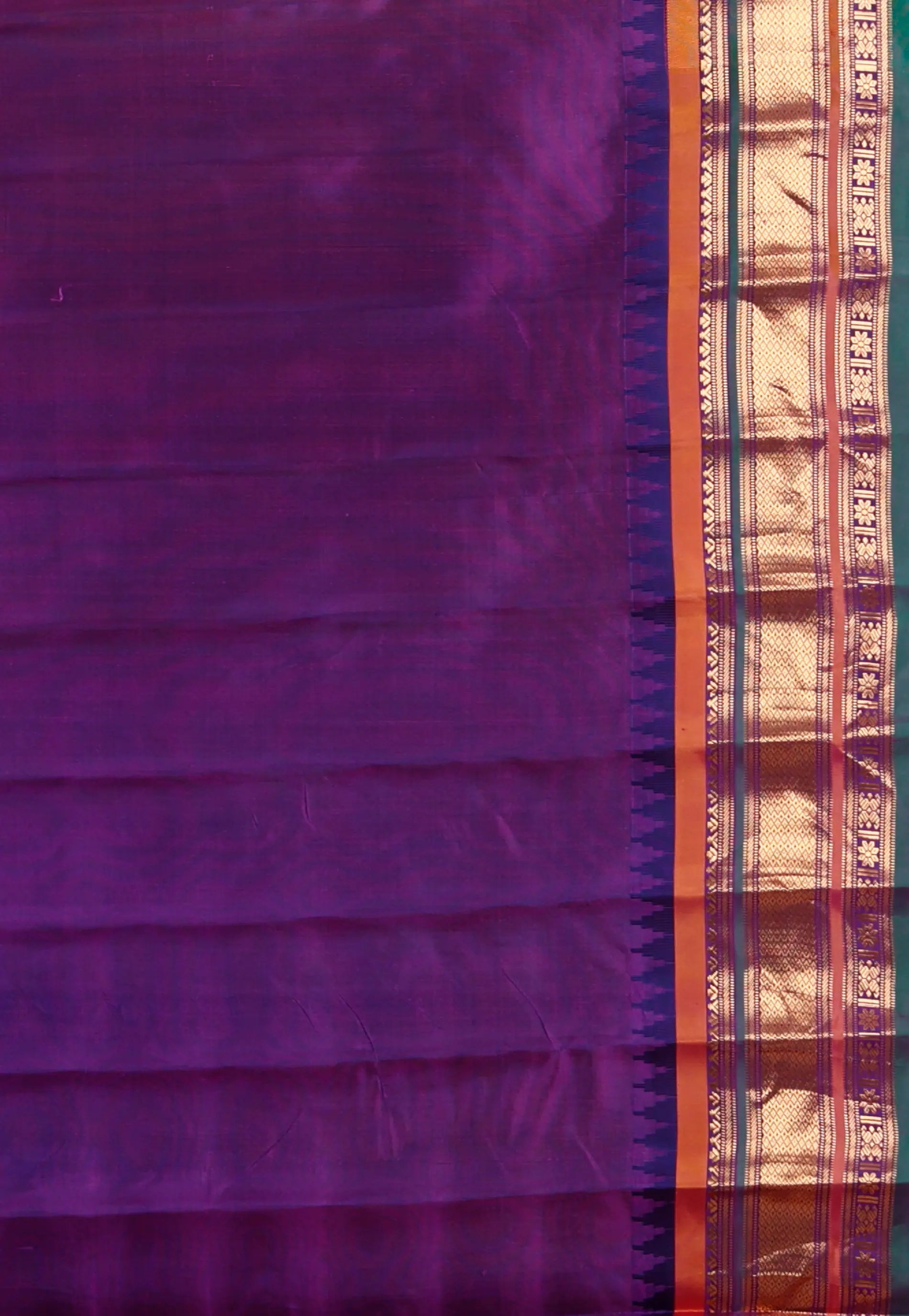Yellow with Purple Border Gadwal Pure Silk Saree With Blouse Piece