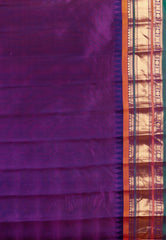 Yellow with Purple Border Gadwal Pure Silk Saree With Blouse Piece