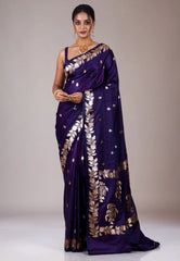 Royal Blue Wedding Banarasi Silk Saree with Blouse Piece